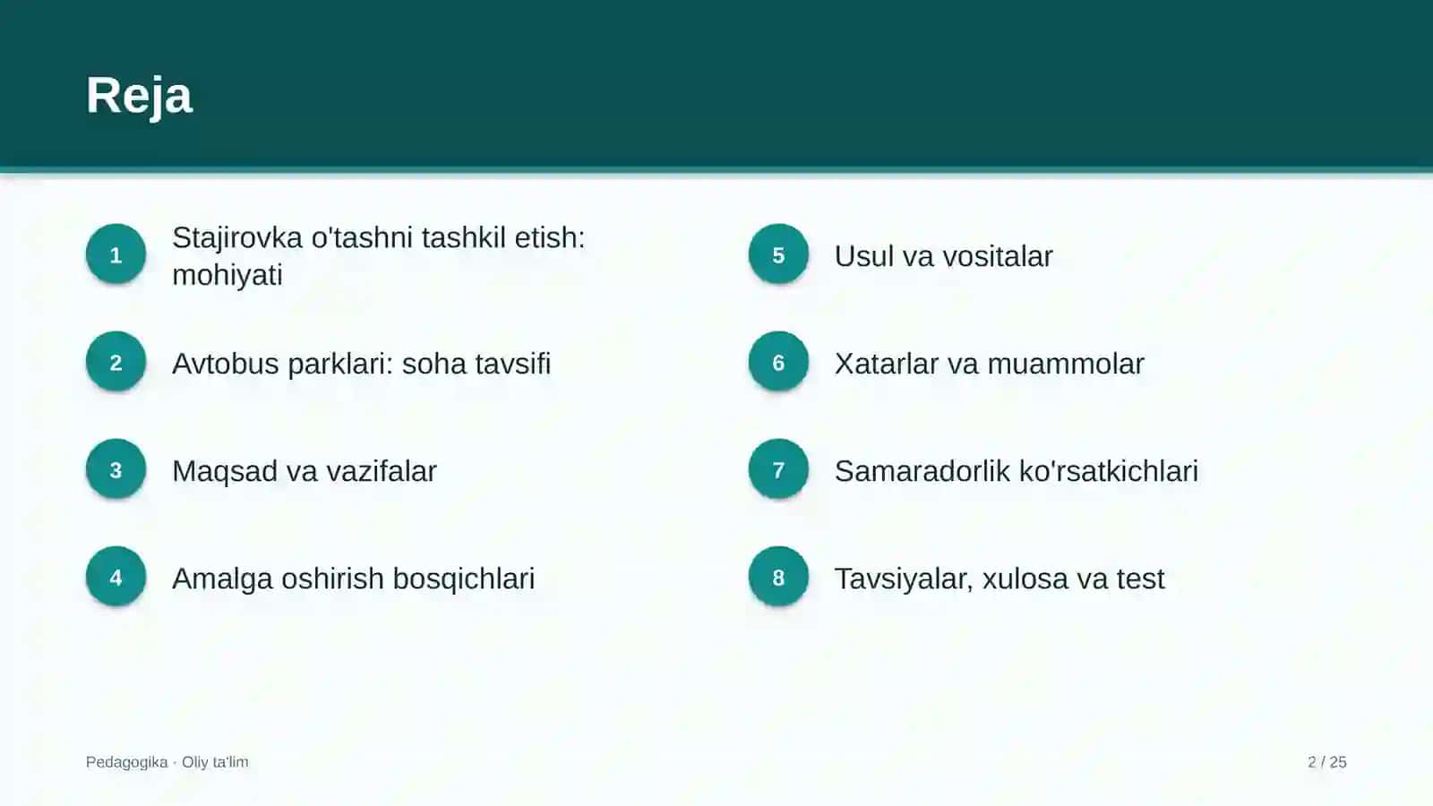 Avtobus parklarida stajirovka o'tashni tashkil etish 2