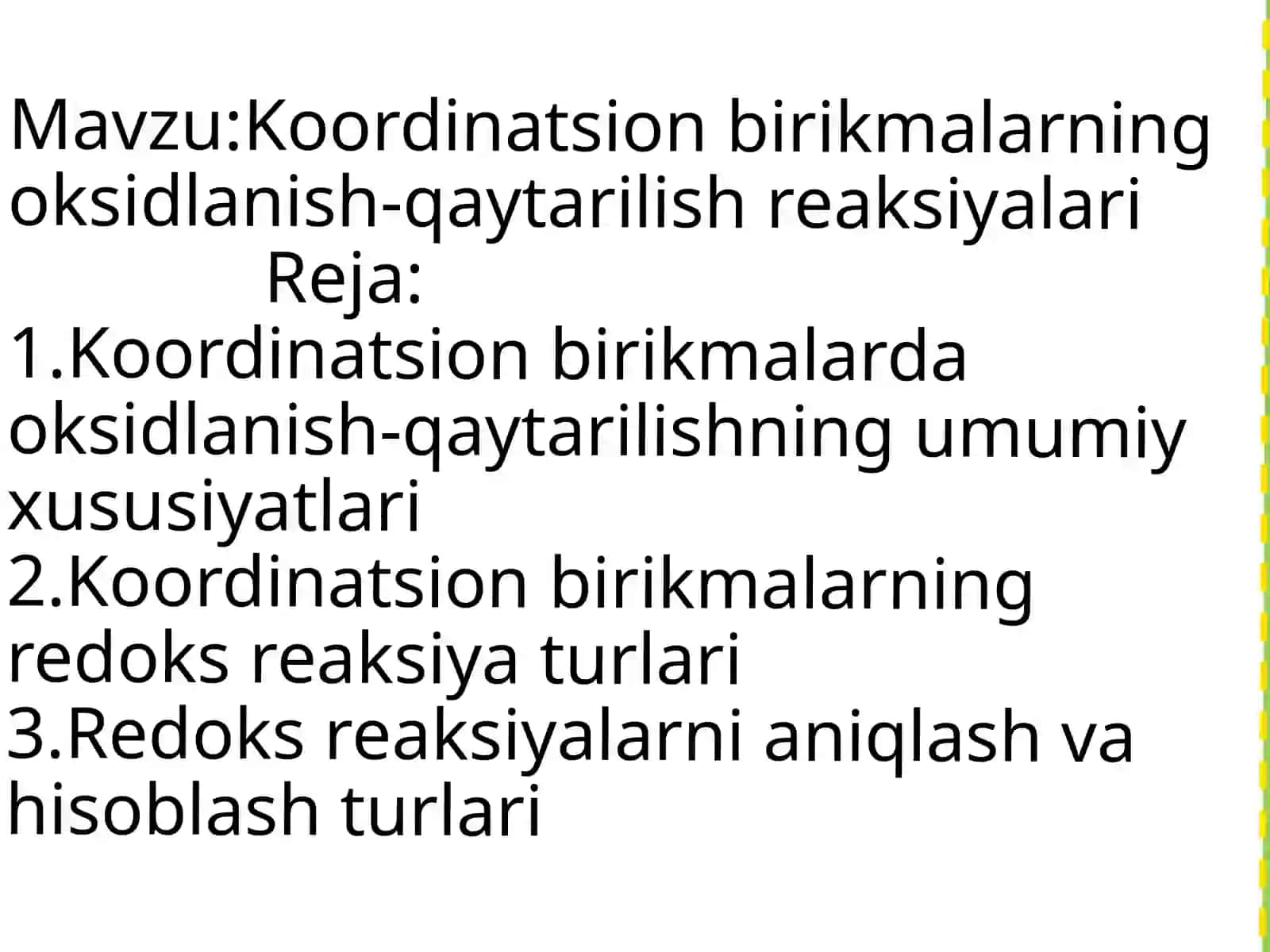 Koordinatsion birikmalarning oksidlanish-qaytarilish reaksiyalari 2