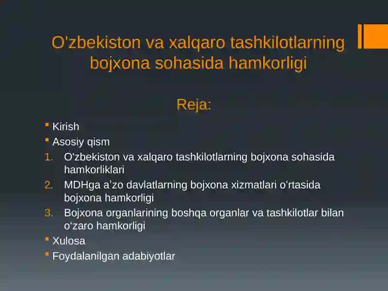 O'zbekiston va xalqaro tashkiilotlarning bojxonasohasidagi hamkorlik 2