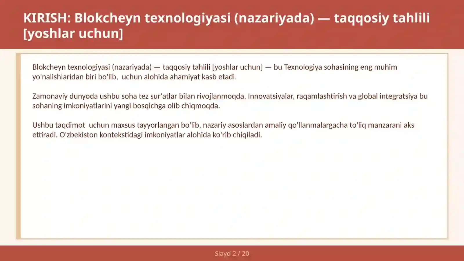 Blokcheyn texnologiyasi (nazariyada) — taqqosiy tahlili [yoshlar uchun] 2