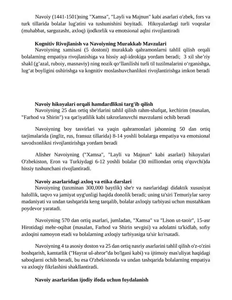 Alisher Navoiy asarlarining bola tarbiyasidagi o'rnini o'rganish 2
