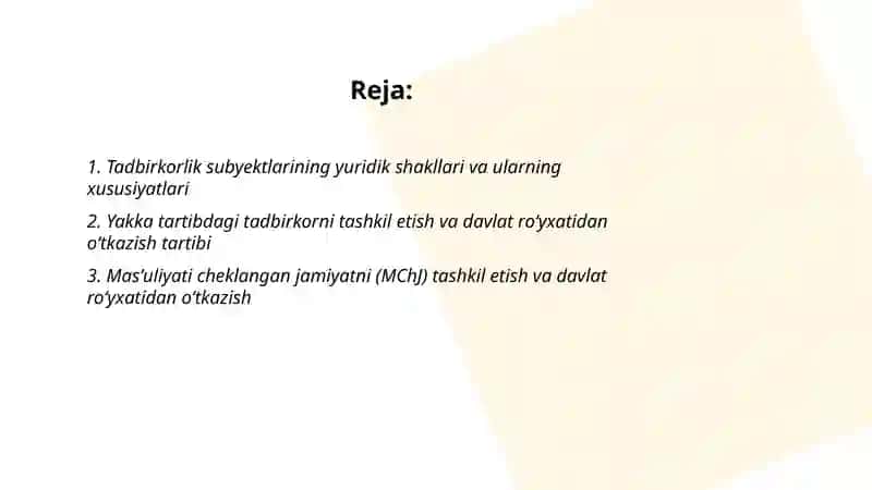 Tadbirkorlik korxonalarini tashkil etish va davlat roʻyxatidan oʻtkazish tartibi 2