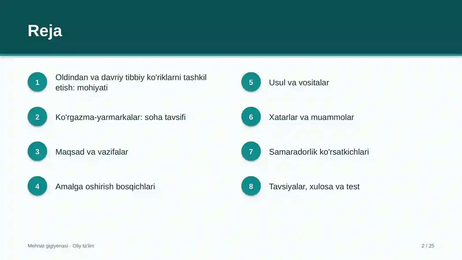 Ko'rgazma-yarmarkalarda oldindan va davriy tibbiy ko'riklarni tashkil etish 2