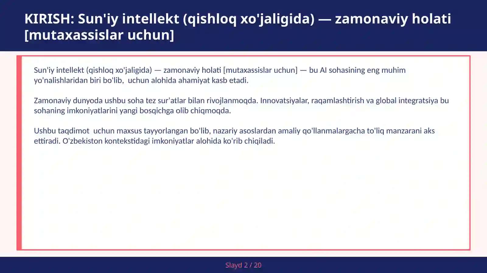 SUN'IY INTELLEKT (QISHLOQ XO'JALIGIDA) — ZAMONAVIY HOLATI [MUTAXASSISLAR UCHUN] 2