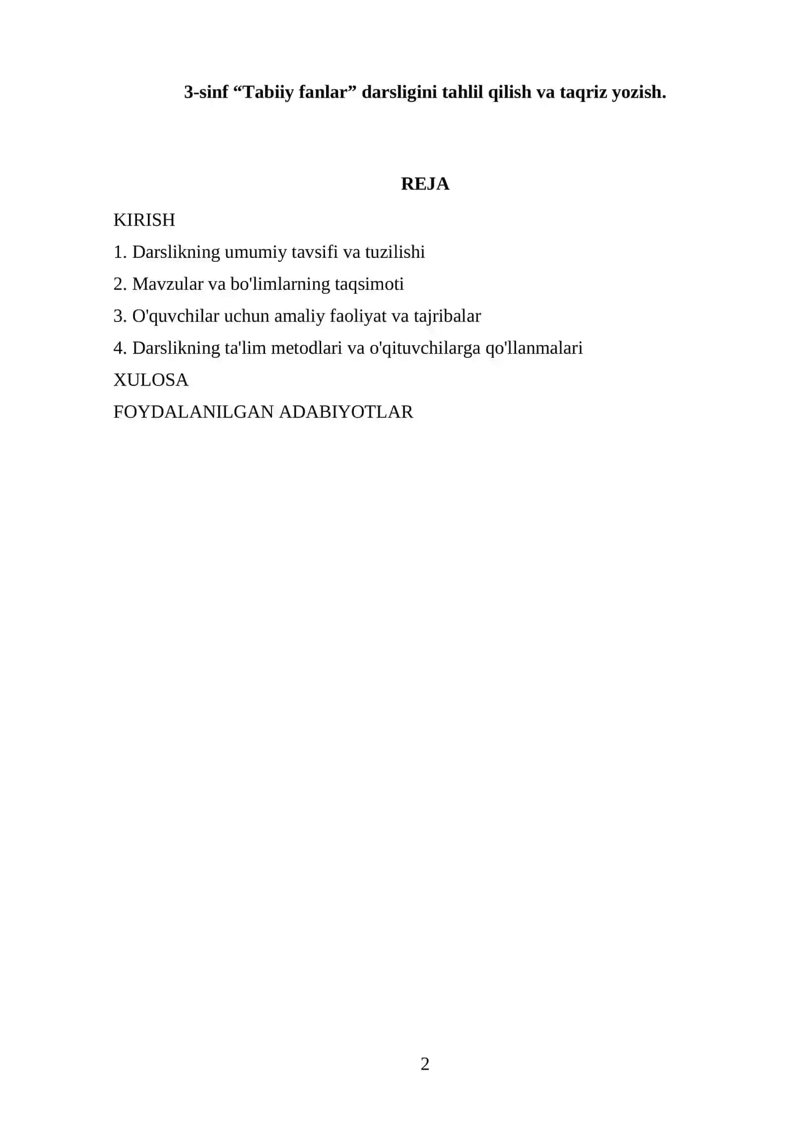 Tabiiy fanlar nazariyasi va metodikasi fanidan tayorlagan referat 2