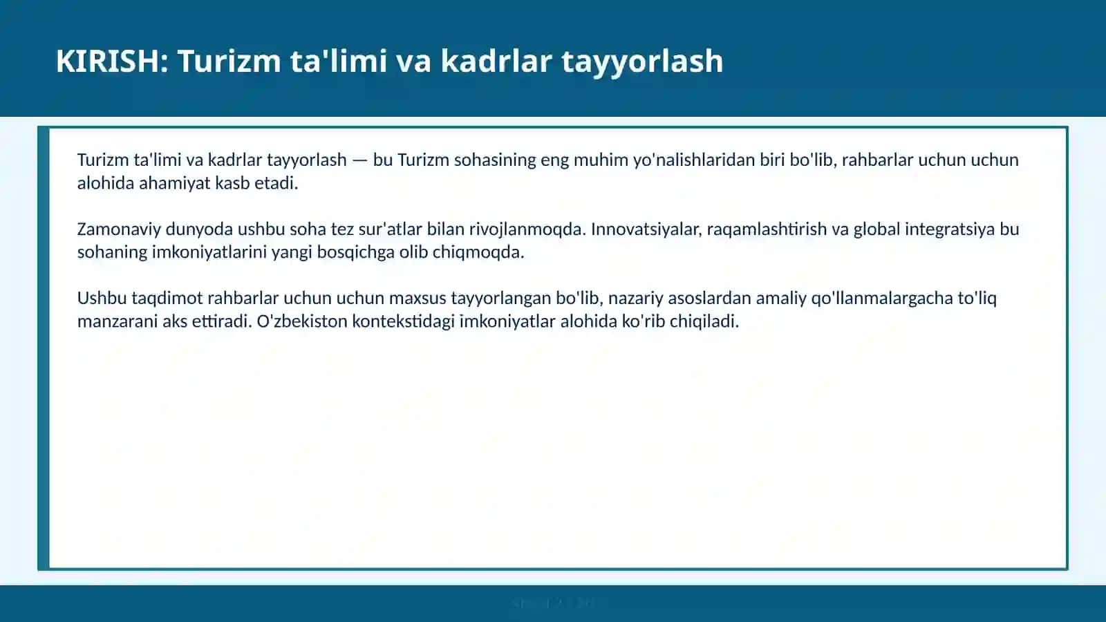TURIZM TA'LIMI VA KADRLAR TAYYORLASH 2