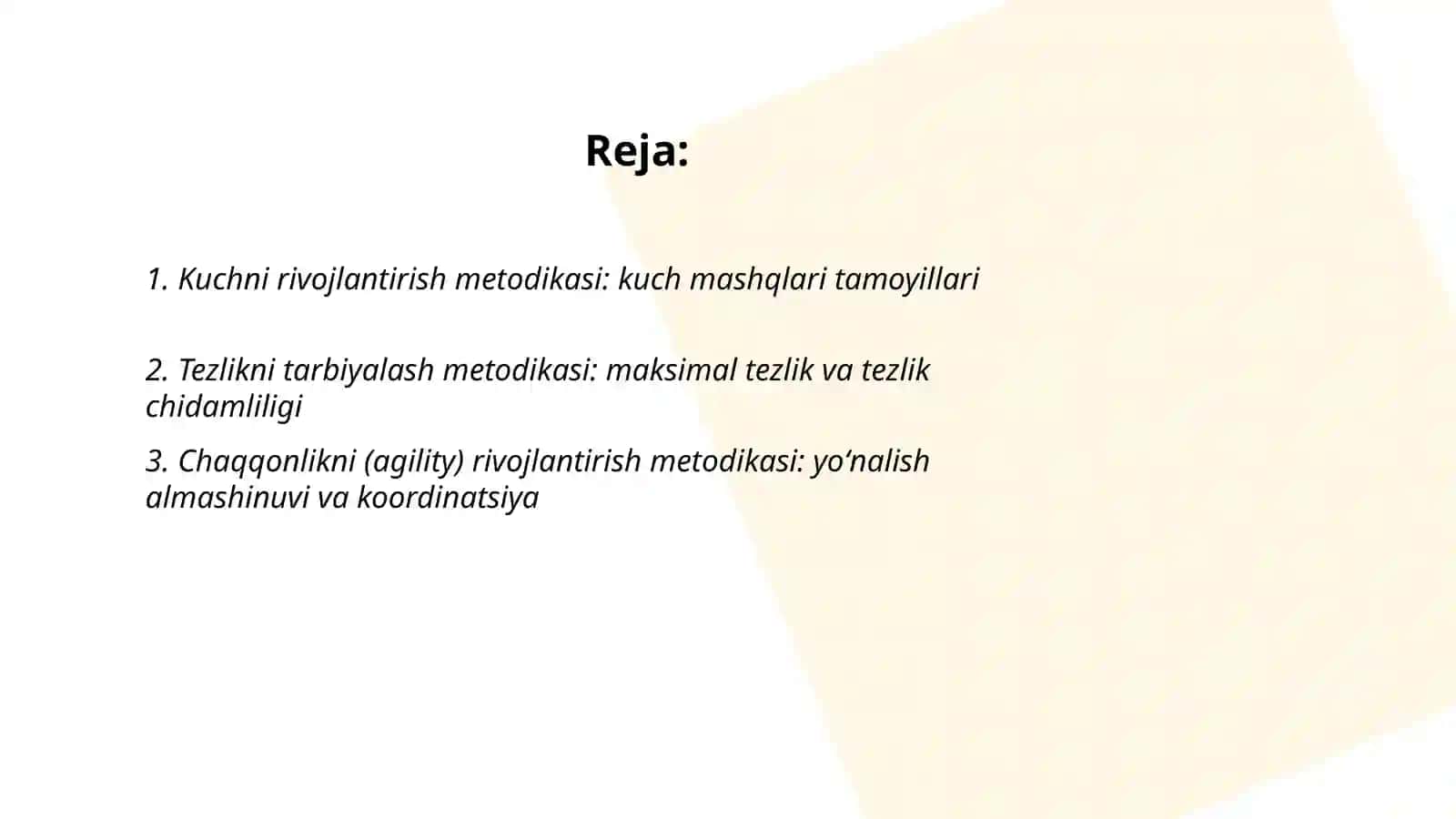 Jismoniy sifatlarni ( kuch, tezkorlik, chaqqonlik, egiluvchanlik, chidamlilik) tarbiyalash metodikasi 2