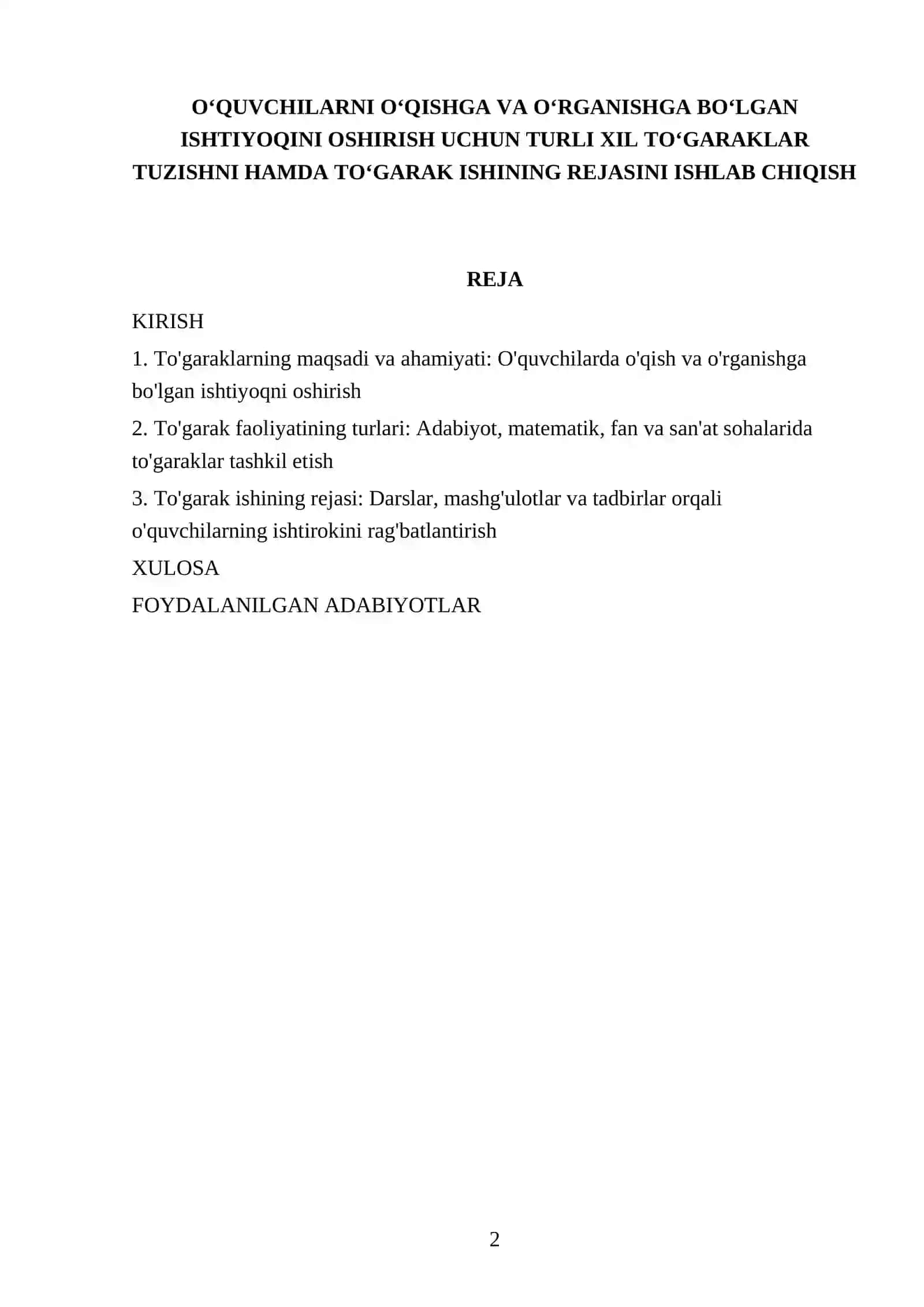O'quvchilarni O‘qishga va O‘rganishga Bo‘lgan Ishtiyog'ini Oshirish Uchun To'garaklar Tuzish 2