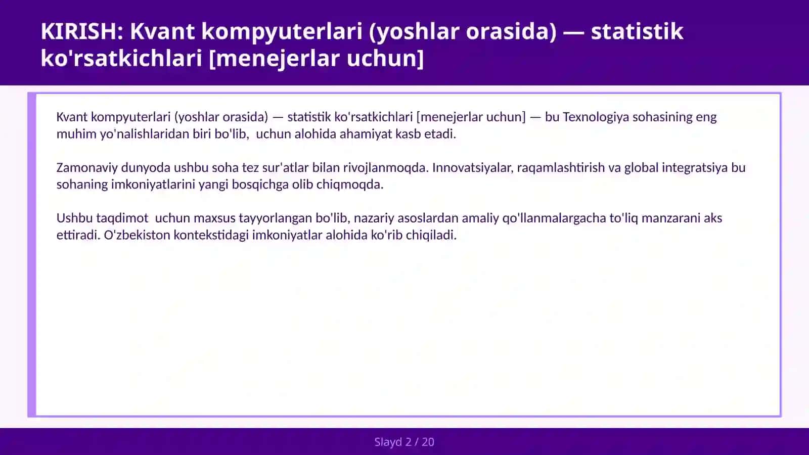 Kvant kompyuterlari (yoshlar orasida) — statistik ko'rsatkichlari [menejerlar uchun] 2