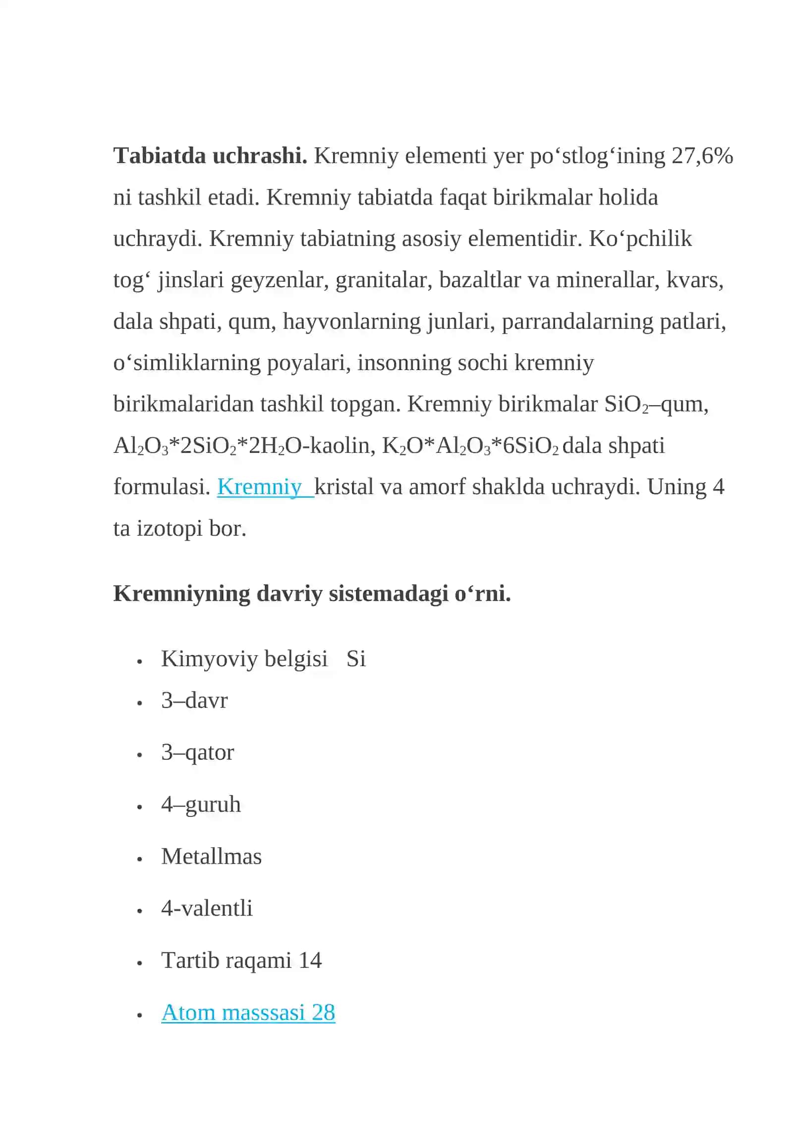 Kremniy elementi 2