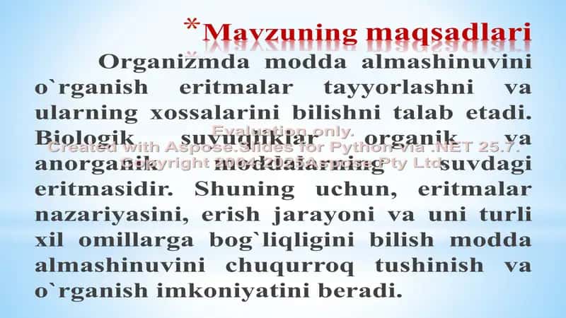 Eritmalar. Eritmalarning kolligativ hossalari. Eruvchanlik. Eritmalar konsentartsiyalari 2