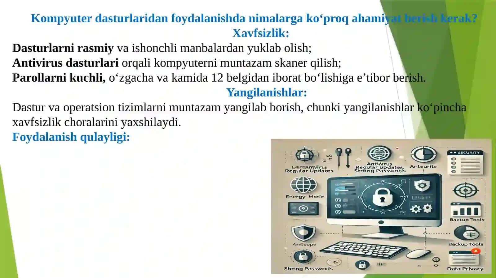 Kompyuter tarmoqlari imkoniyatlari.Tarmoq xavfsizligiga zamonaviy tahdidlar 2