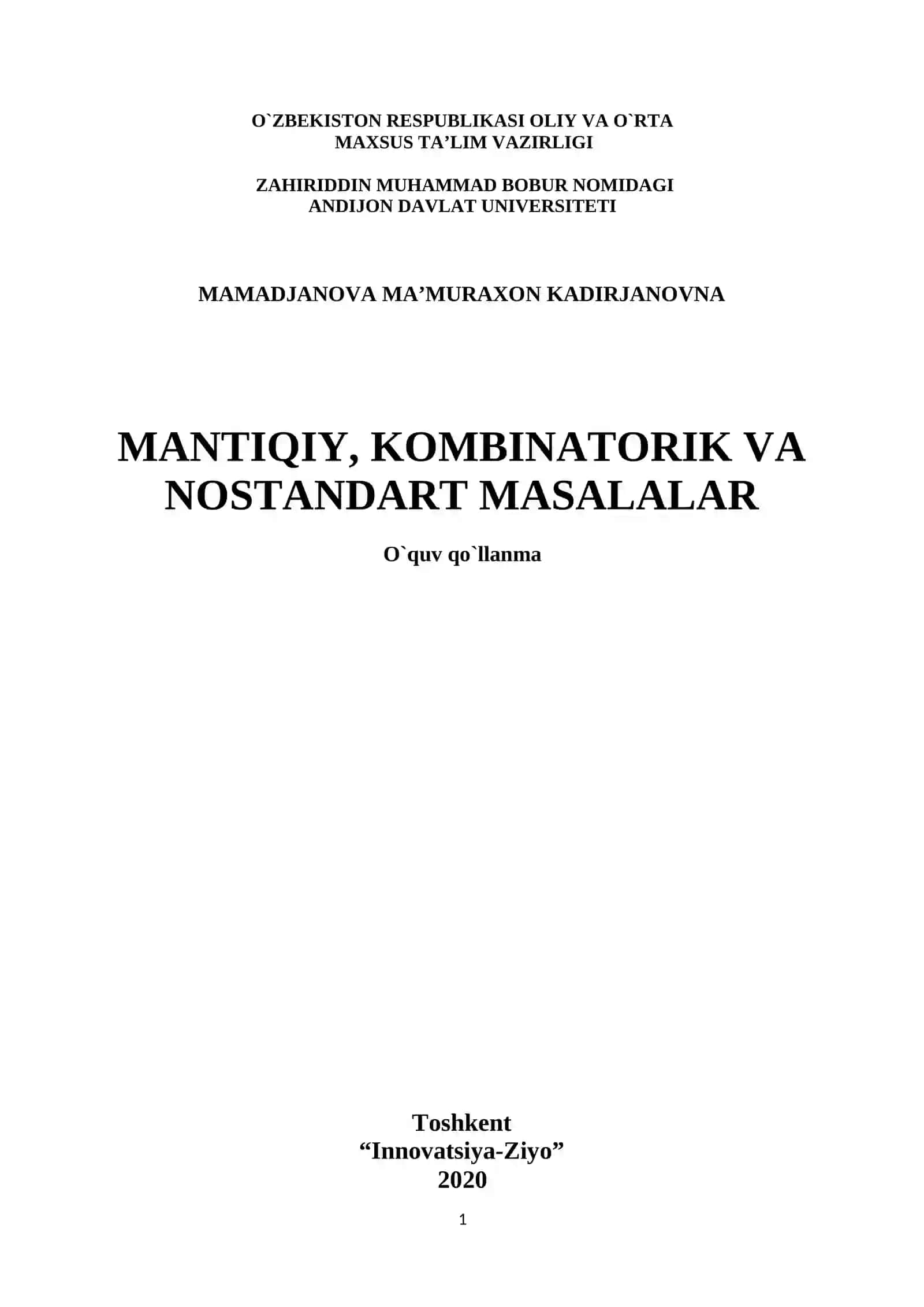 MANTIQIY, KOMBINATORIK VA NOSTANDART MASALALAR 2