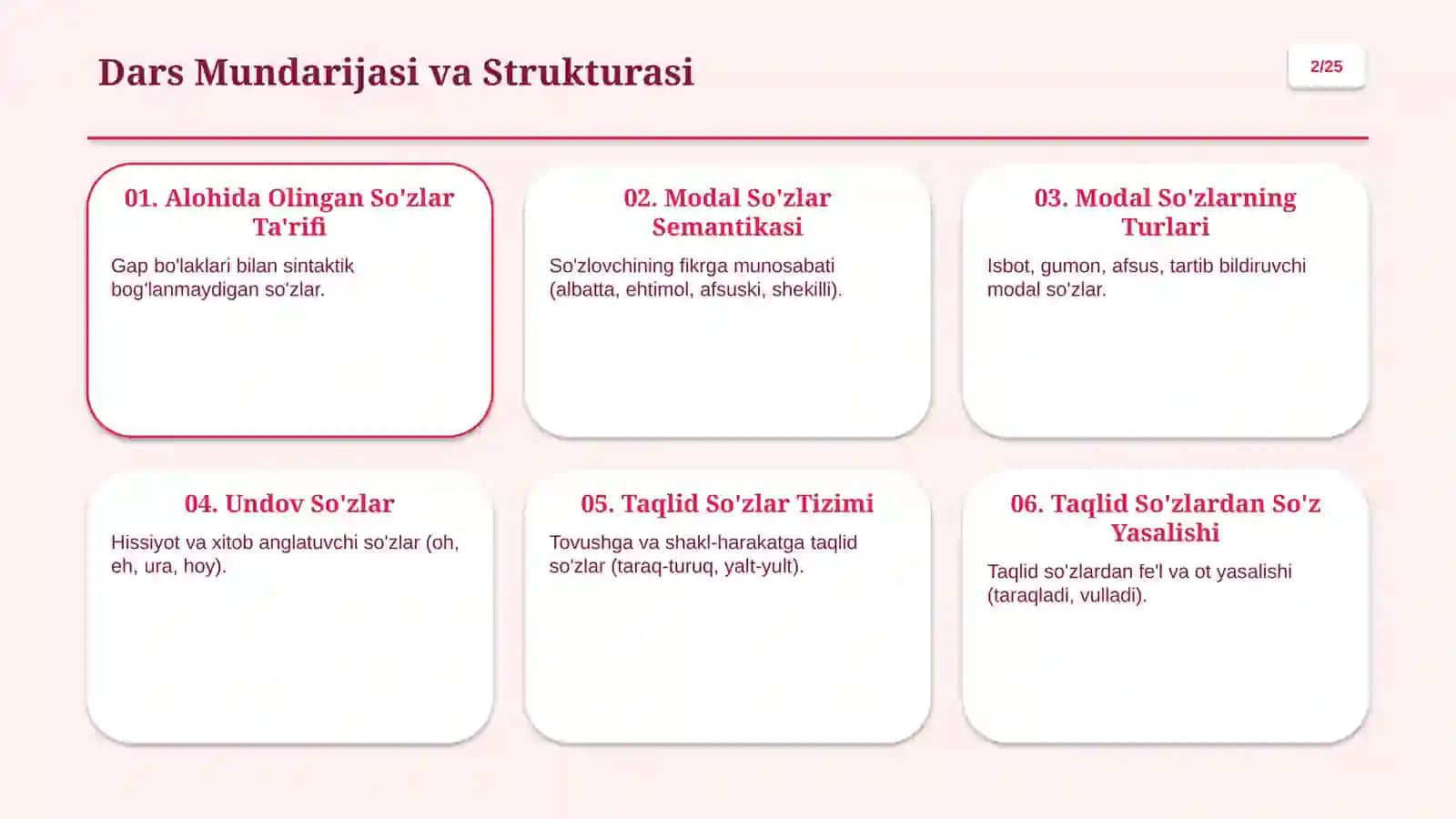 Modal So'zlar, Undovlar va Taqlid So mezonlari 2