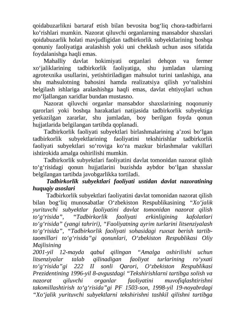 Tadbirkorlik subyektlari faoliyati ustidan davlat nazorati tushunchasi, prinsiplari va huquqiy asoslari 2