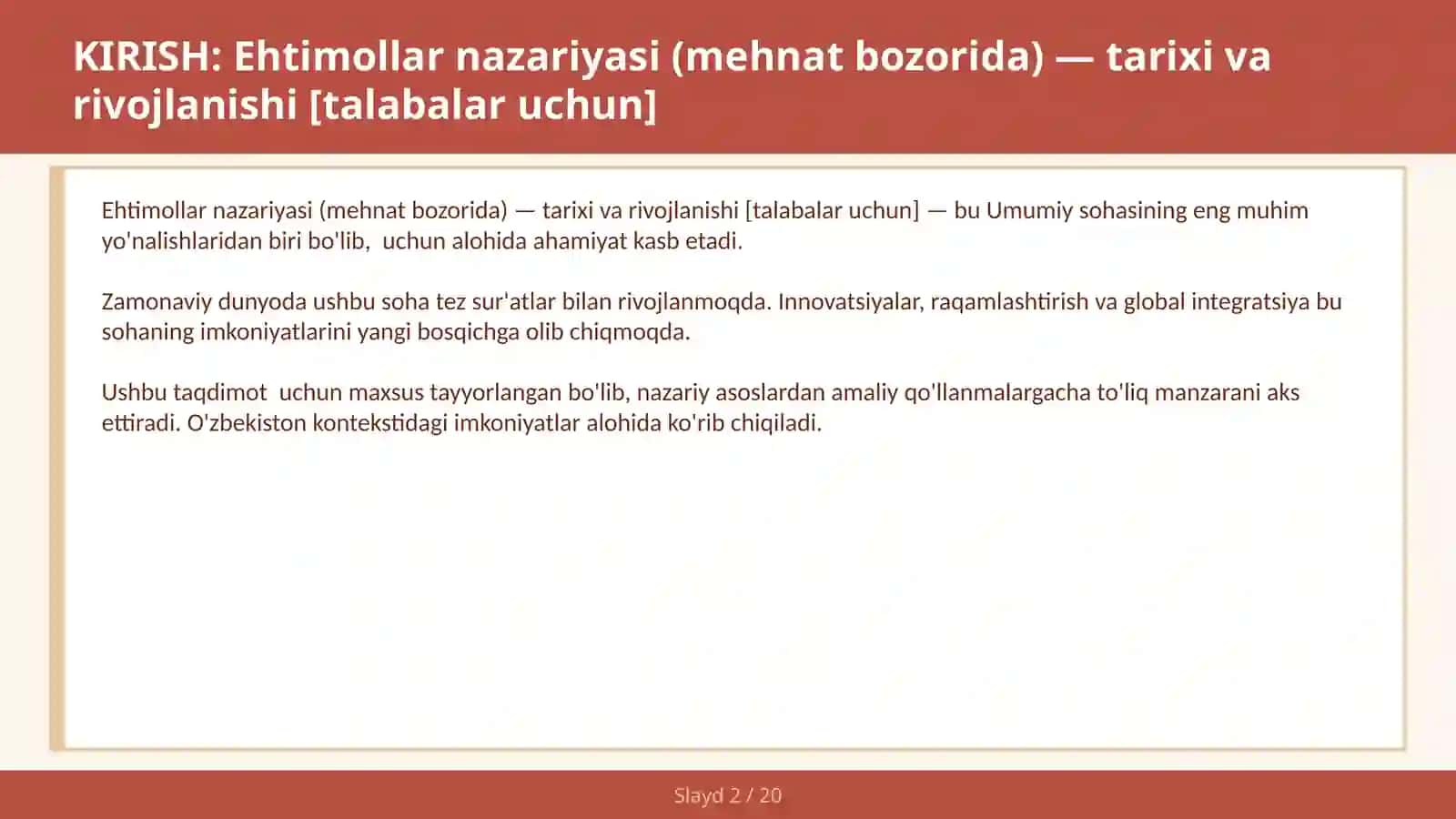 Ehtimollar Nazariyasi (Mehnat Bozorida) - Tarixi va Rivojlanishi [Talabalar Uchun] 2