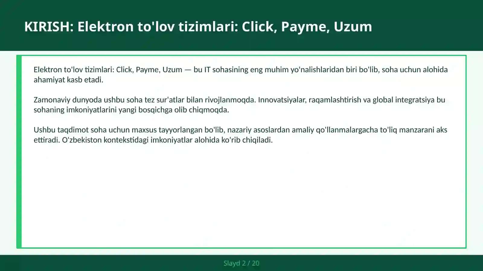 Elektron to'lov tizimlari: Click, Payme, Uzum 2
