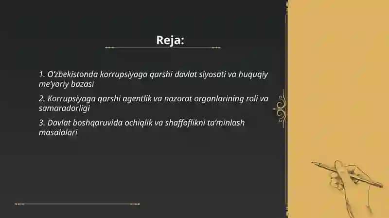 Oʻzbekistonda korrupsiyaga qarshi kurashish masalalari 2