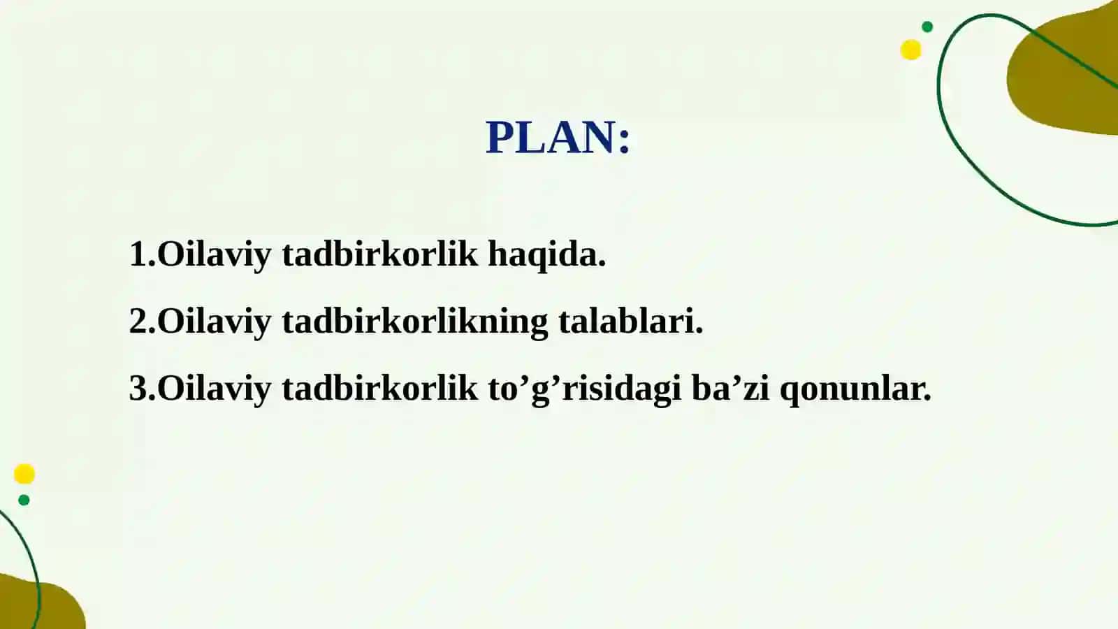 Oilaviytadbirkorlik haqida qonuni 2