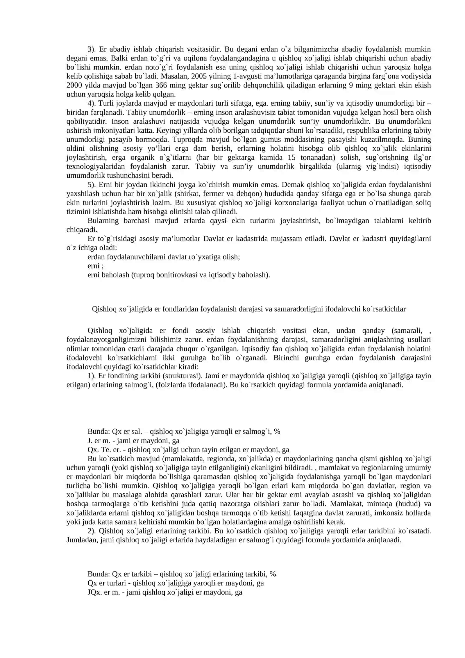 Qishloq xo`jaligi er fondi va undan foydalanish 2