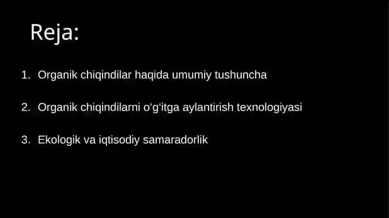 Organik chiqindilarni tabiy o’g’itga aylantirish texnalogiyasi 2