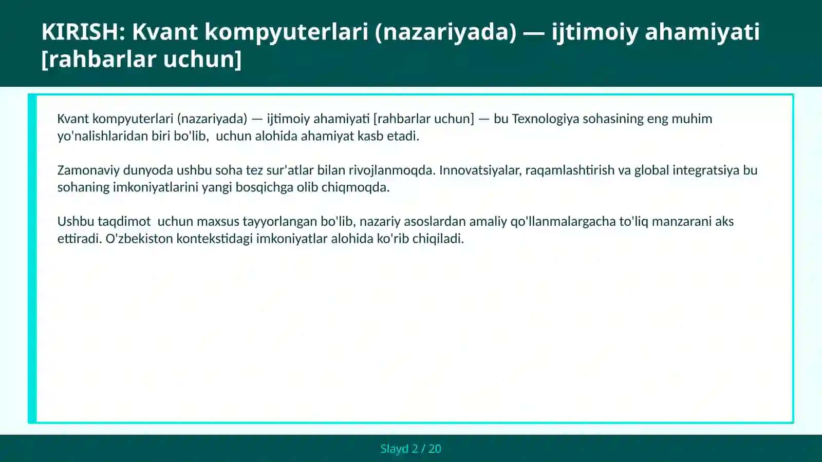 KVANT KOMPYUTERLARI (NAZARIYADA) — IJTIMOIY AHAMIYATI [RAHBARLAR UCHUN] 2