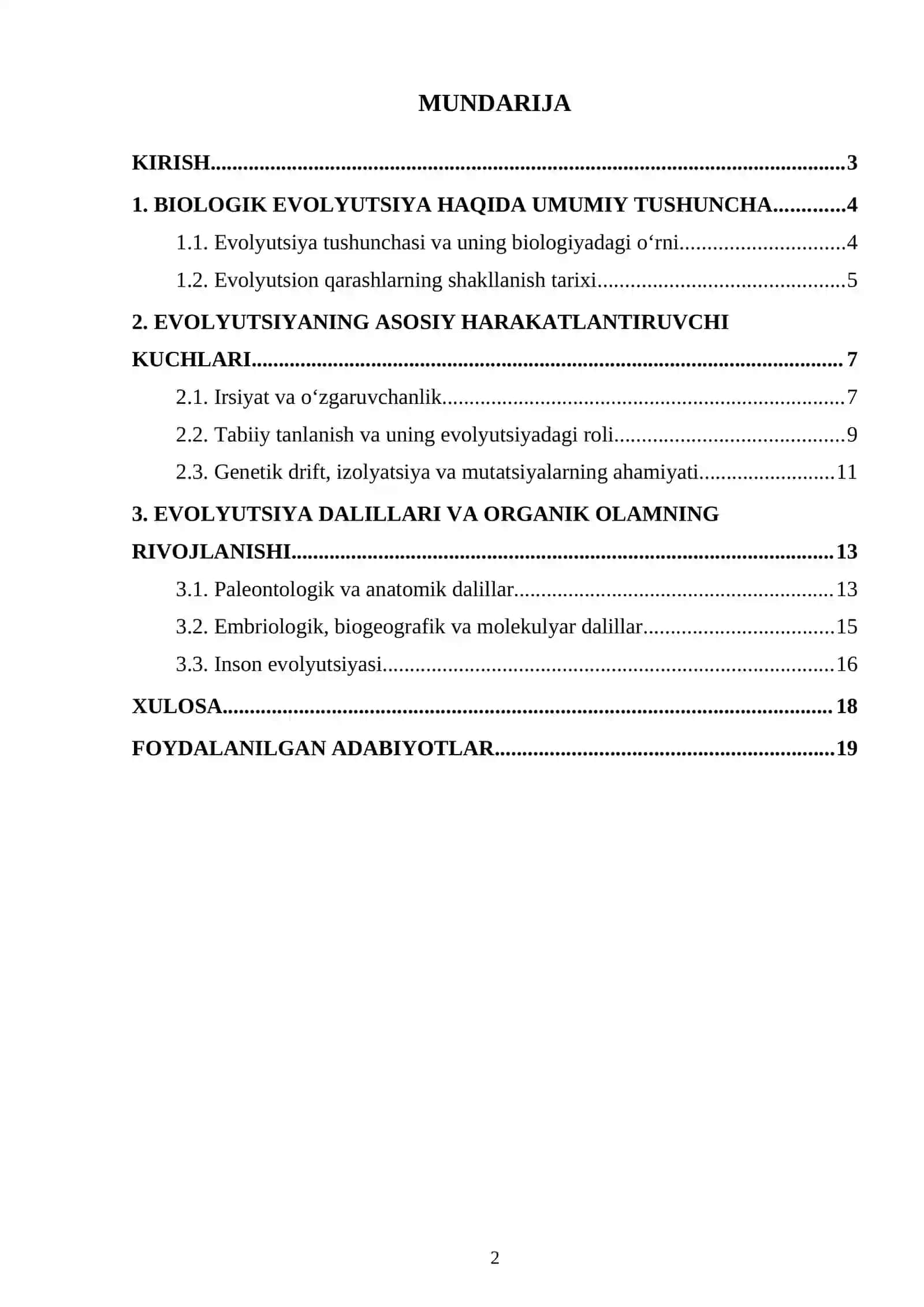 BIOLOGIK EVOLUTSIYA MUSTAQIL ISH 2