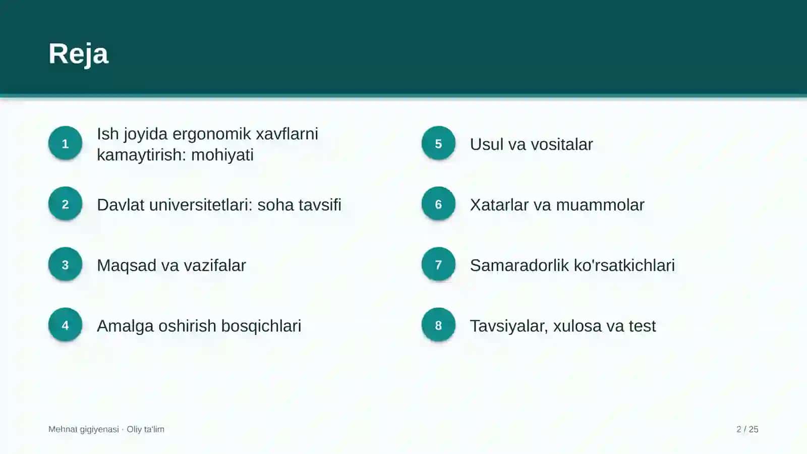 Mehnat gigiyenasi · Oliy ta'lim 2