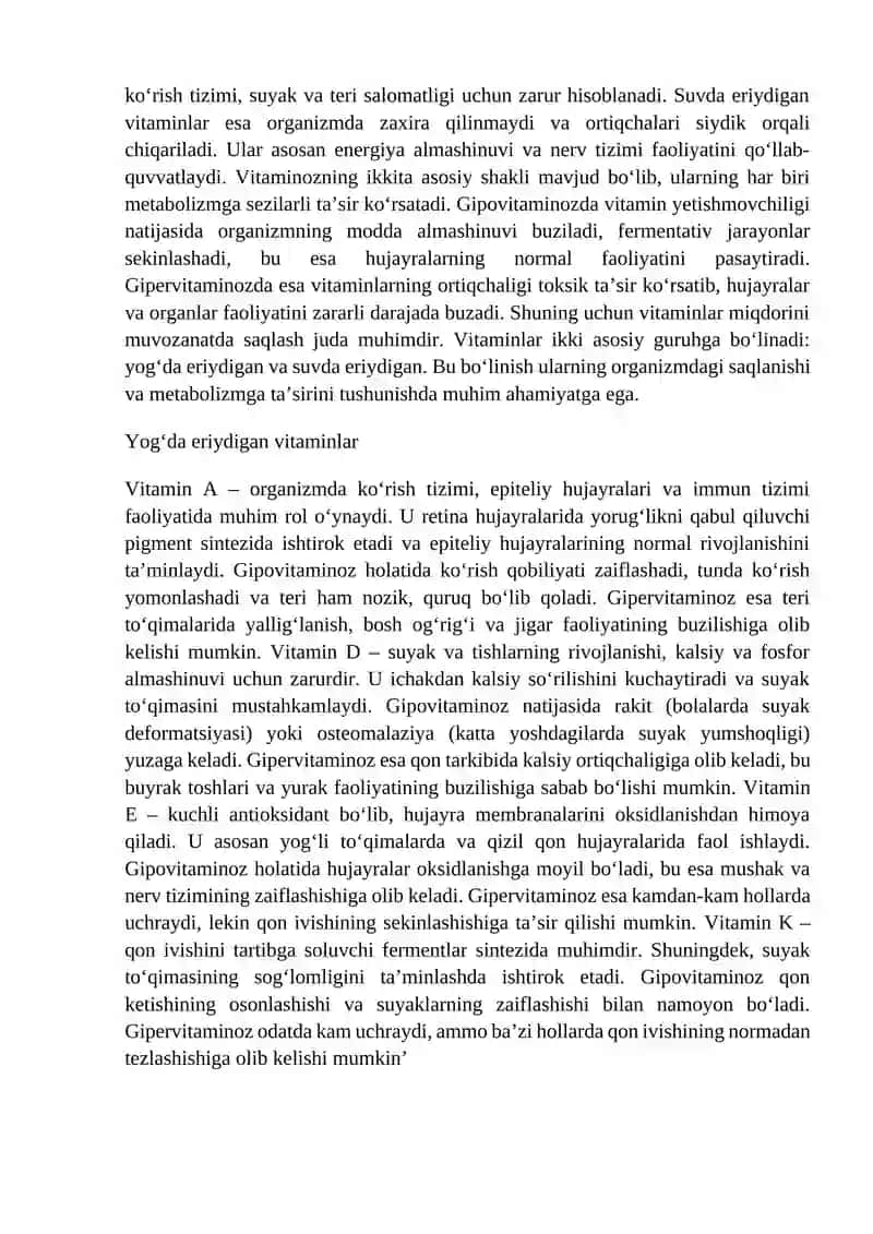 Gipovitaminoz va gipervitaminoz holatlarida modda almashinuvining buzilishi 2