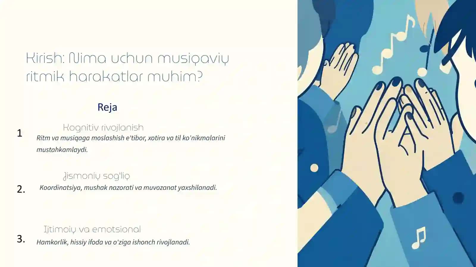 Bolalarni musiqaviy ritmik harakatlarga o'rgatish 2
