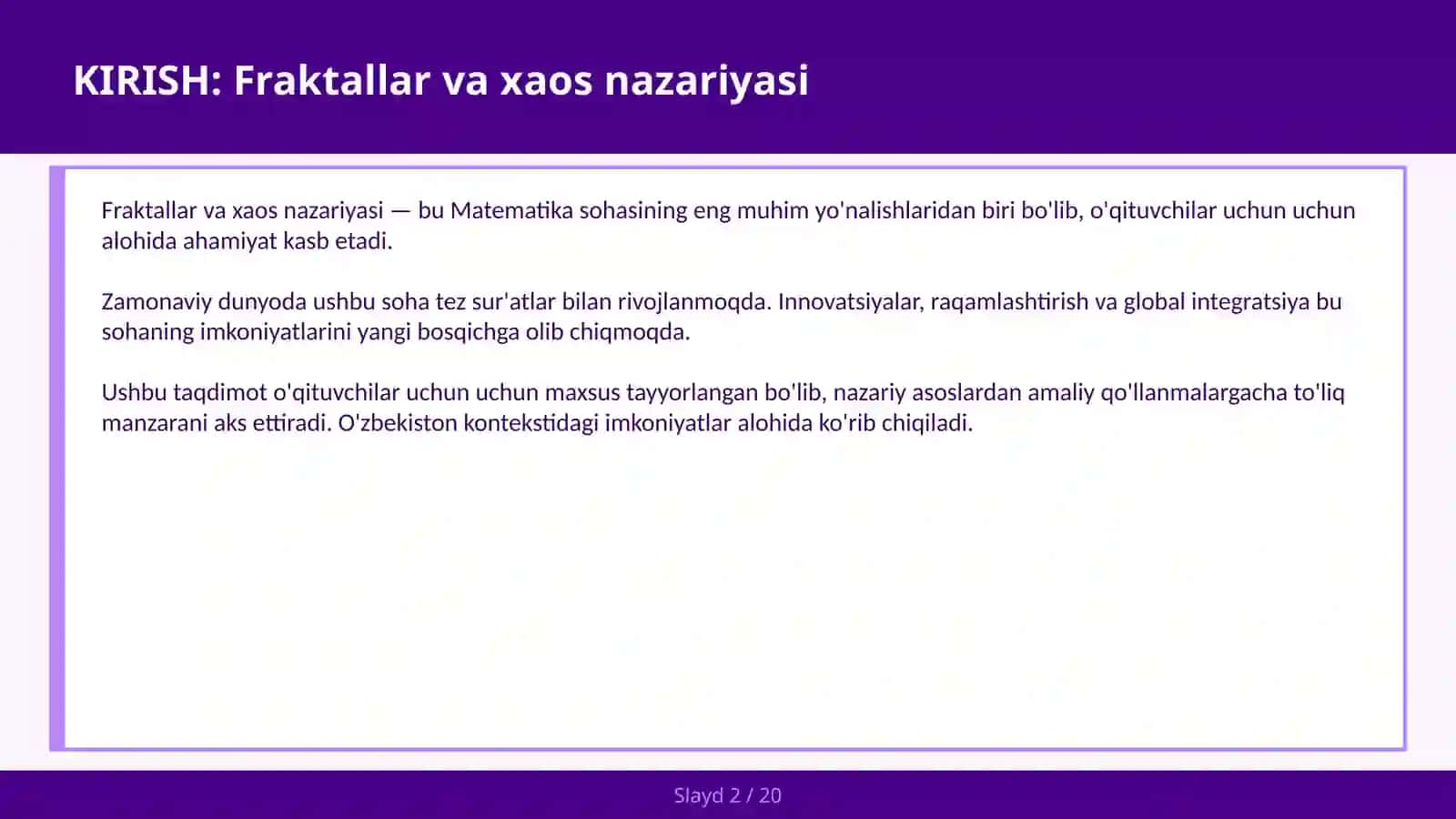 FRAKTALLAR VA XAOS NAZARIYASI 2
