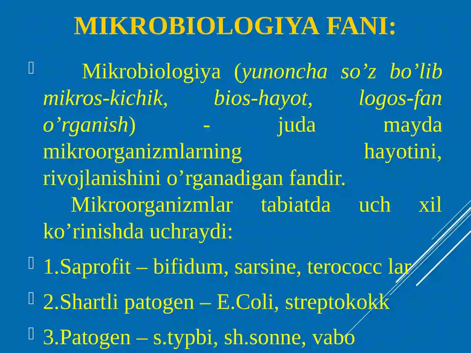 Tibbiy mikrobiologiya, virusologiya va immunologiya fani, uning maqsad va vazifalari. Mikroorganizmlarning sistematikasi, klassifikatsiyasi. Mikroorganizmlarning morfologiyasi 2