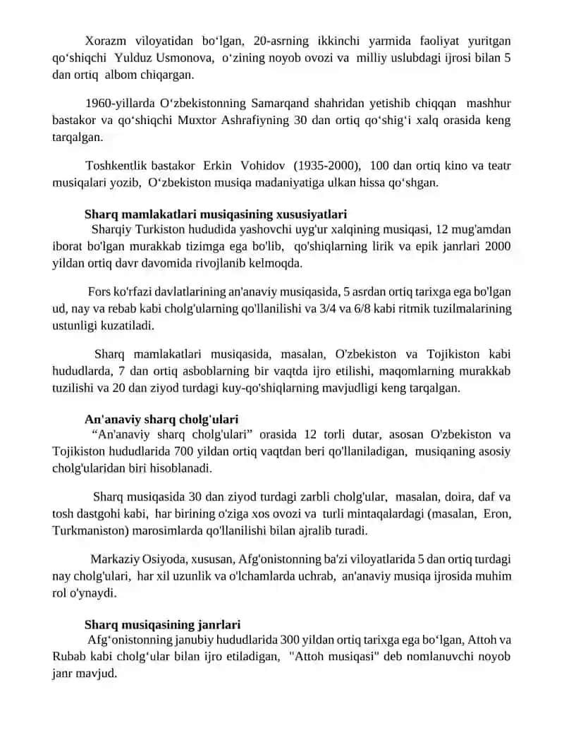 Sharq mamlakatlari musiqasi va madaniyatini yoritib berish 2