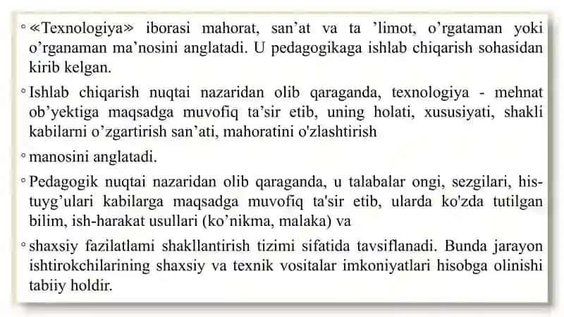 Maxsus fanlarni o'qitish jarayonida pedagogik texnologiyalardan foydalanish. 2