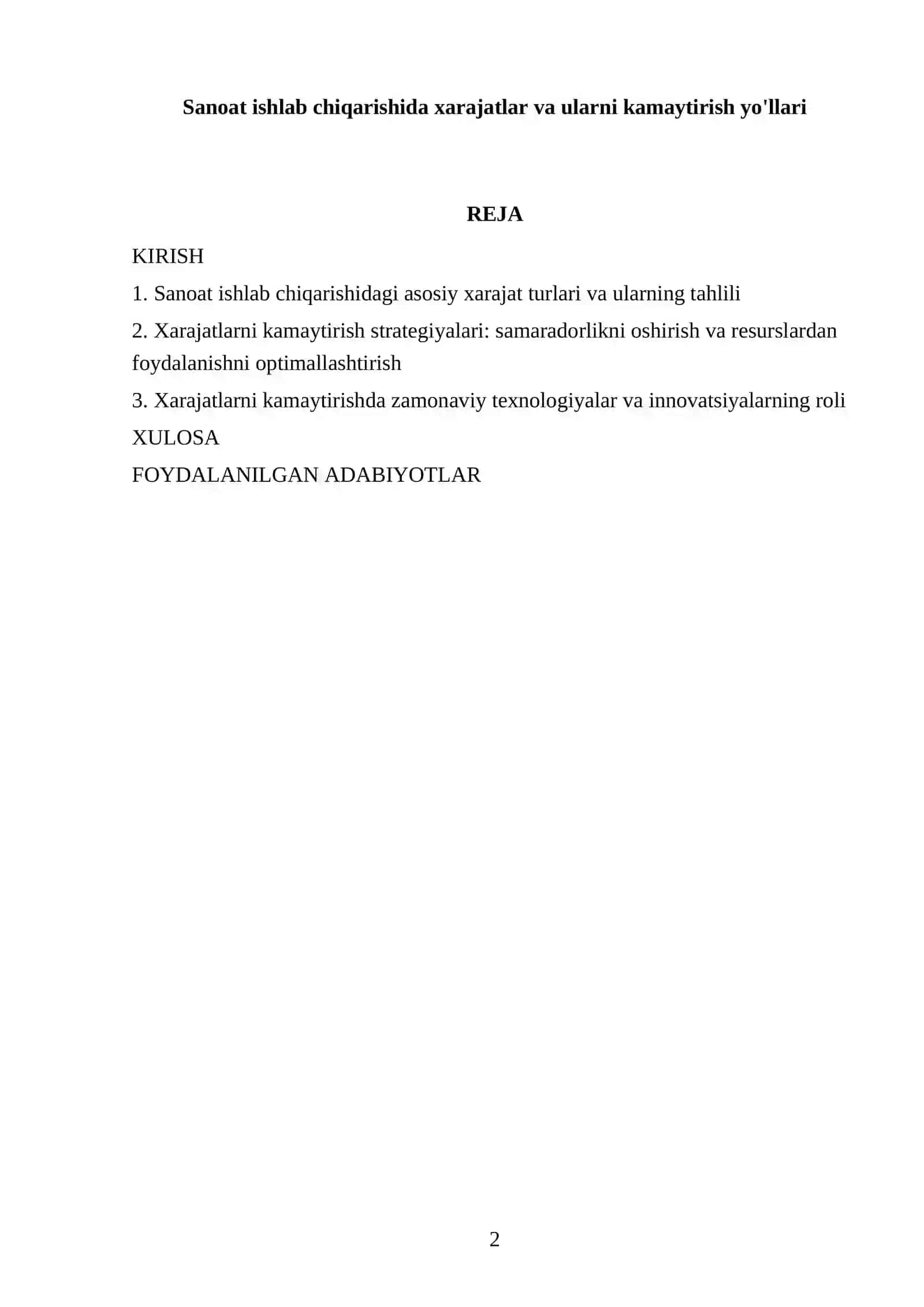 Xarajatlarni kamaytirish yo'llari 2