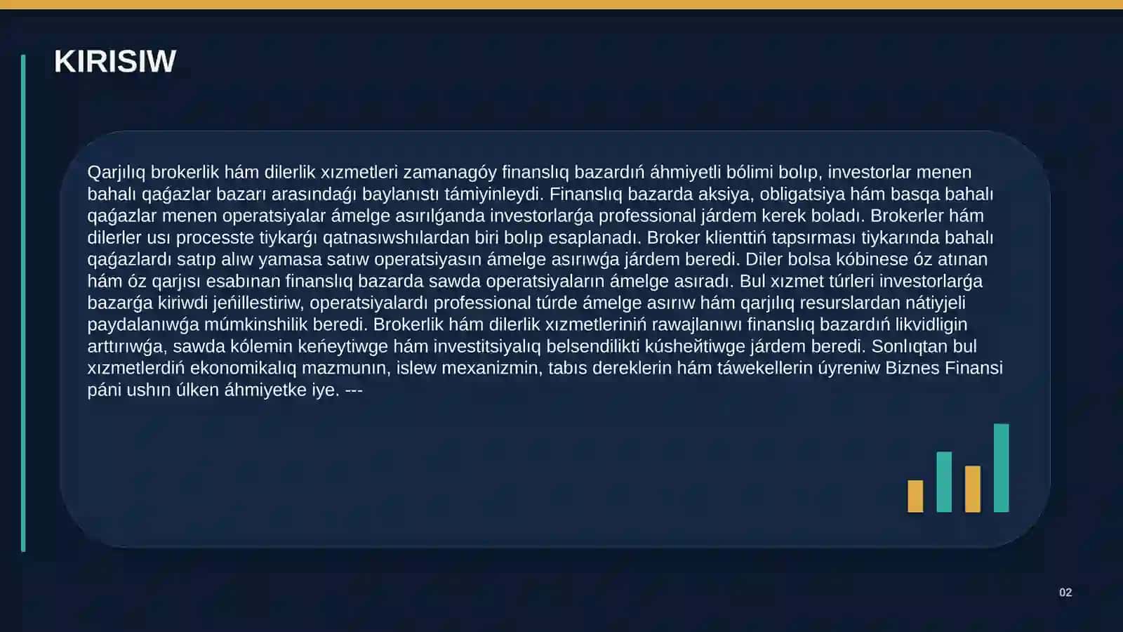 Qarjılıq brokerlik hám dilerlik xızmetleri 2