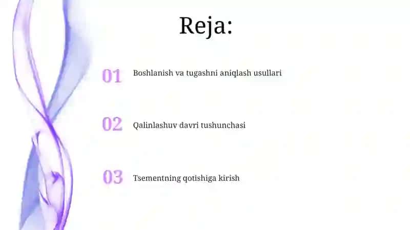 Sement bōtqasi qotayotganda quyuqlanish davrining boshlanishi va oxirini aniqlash 2