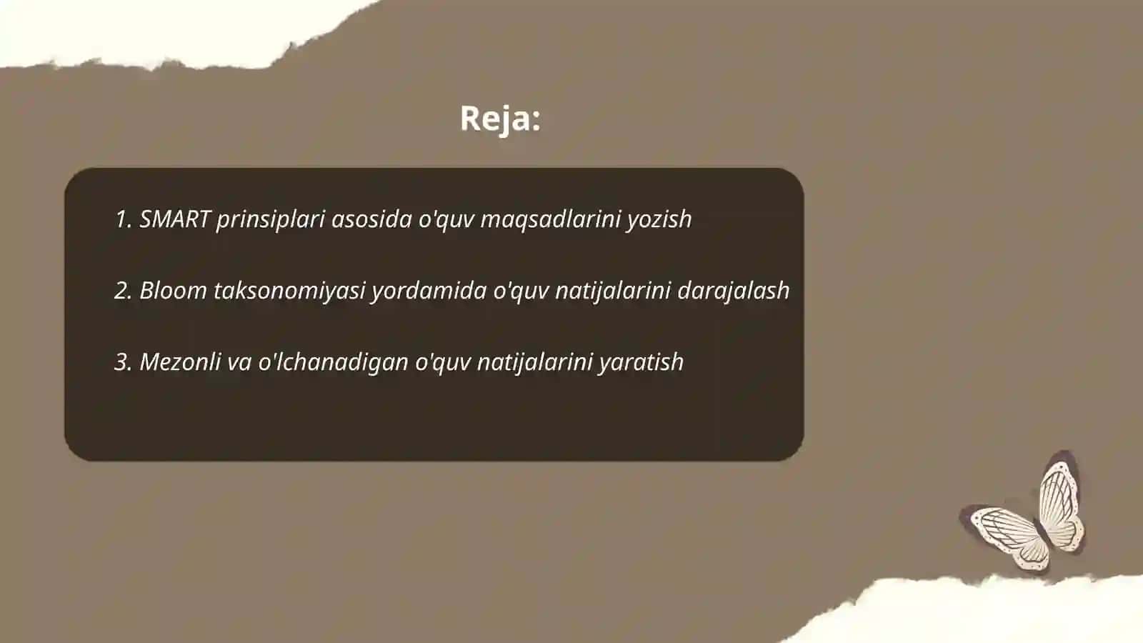 Tanlangan mavzu bõyicha õquv maqsadlari va natijalarini loyihalashtirish 2