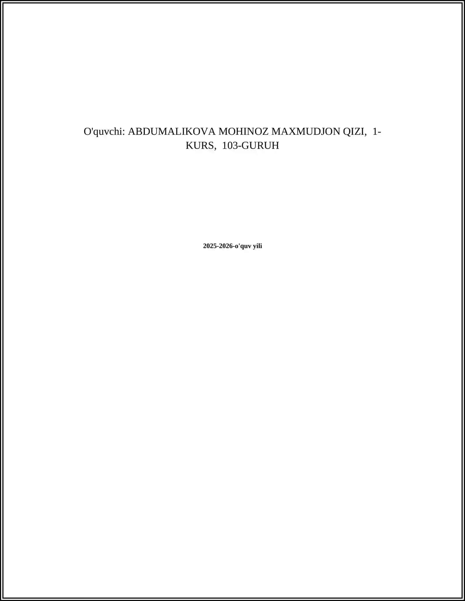 O‘ZBEKISTON RESPUBLIKASI OLIY TA’LIM FAN VA INNOVATSIYA VAZIRLIGI ANDIJON DAVLAT INSTITUTI INGLIZ TILI FILOLOGIYASI OQITISH METODIKASI VA TARJIMASHUNOSLIK FAKULTETI REFERAT 2