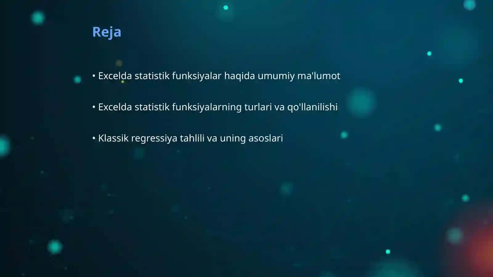 Excelda statistik funksiyalar va regressiya tahlili 2