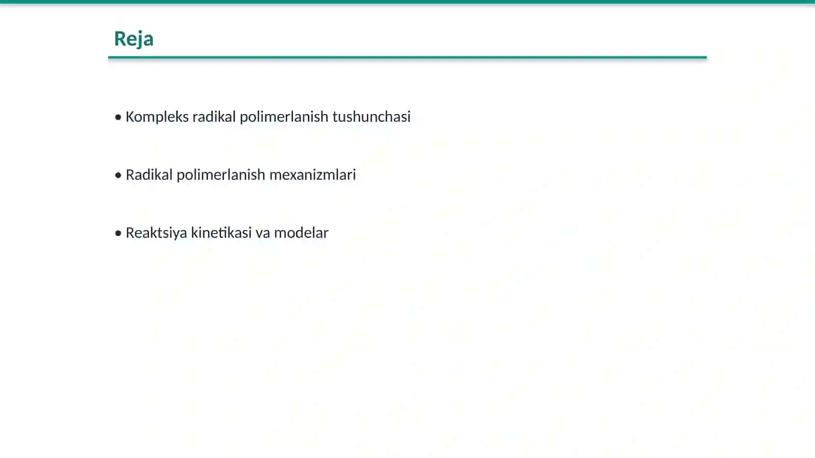 Kompleks radikal polimerlanish reaktsiyalari va kinetikasi 2