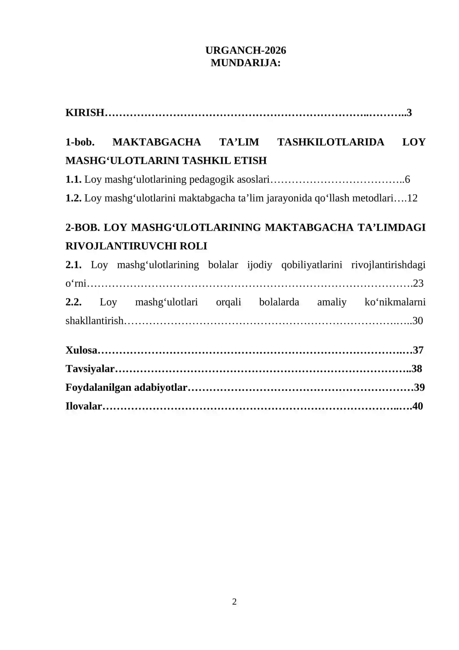 MAKTABGACHA TA’LIM TASHKILOTLARIDA LOY MASHG‘ULOTLARI. 2