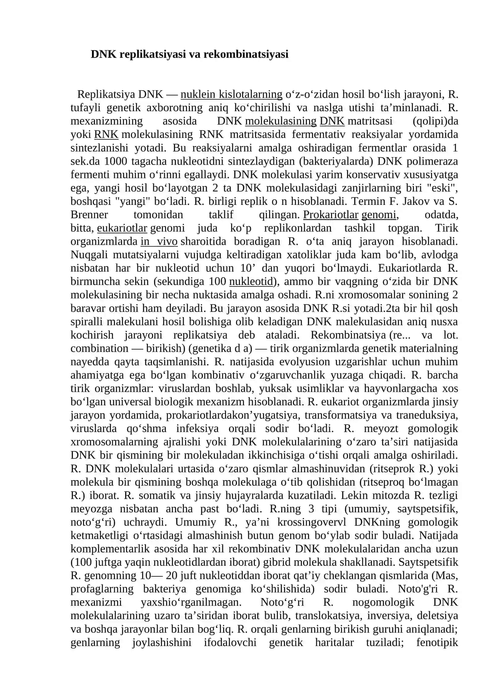 DNK replikatsiyasi rekombinatsiyasining moekulyar mexanizmlari 2