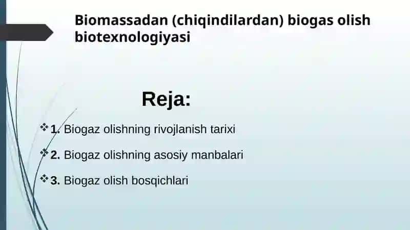 Biomassadan (chiqindilardan) biogas olish biotexnologiyasi 2