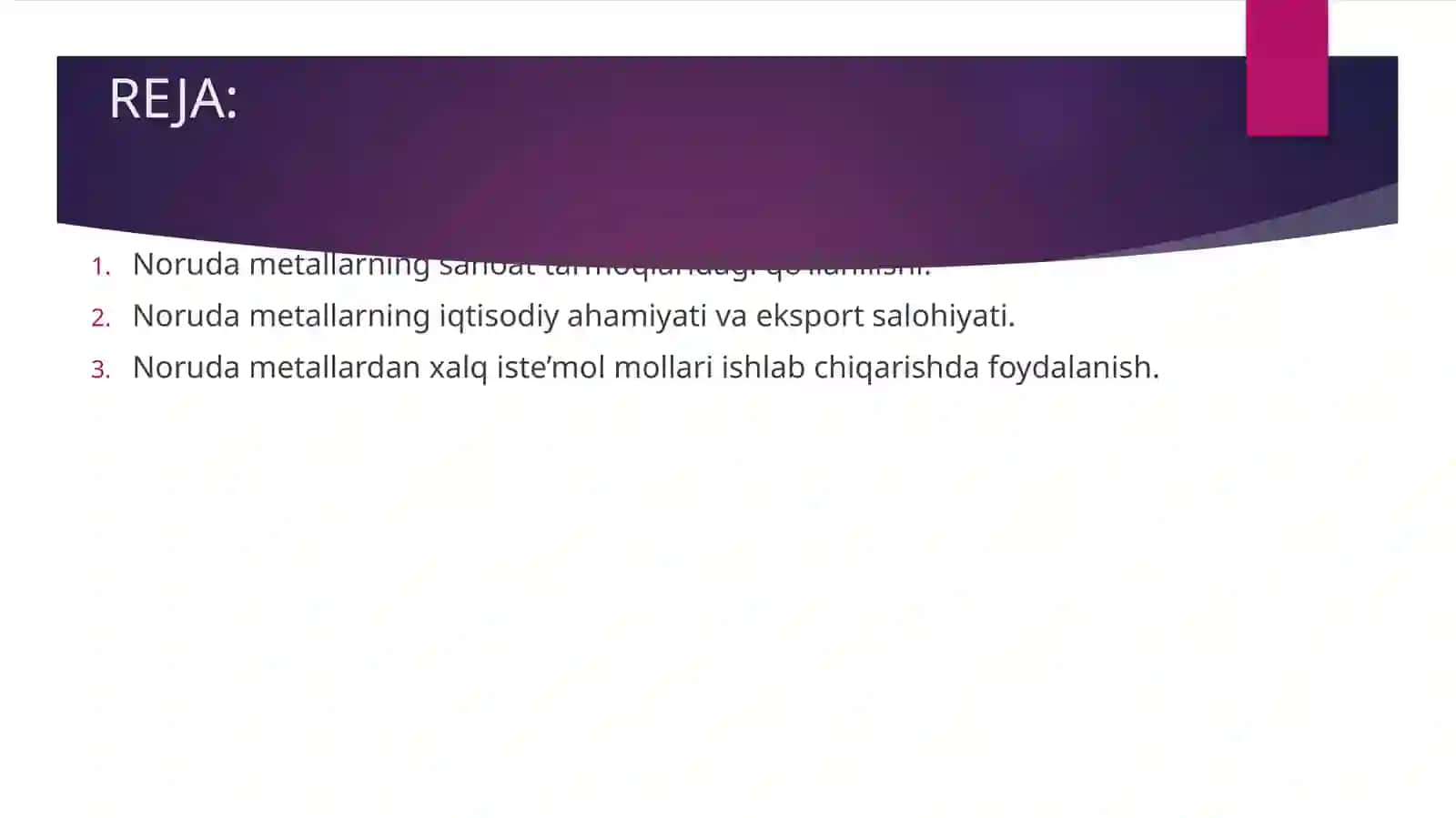 Norudametallarning xalqxo‘jaligidagi o‘rni 2