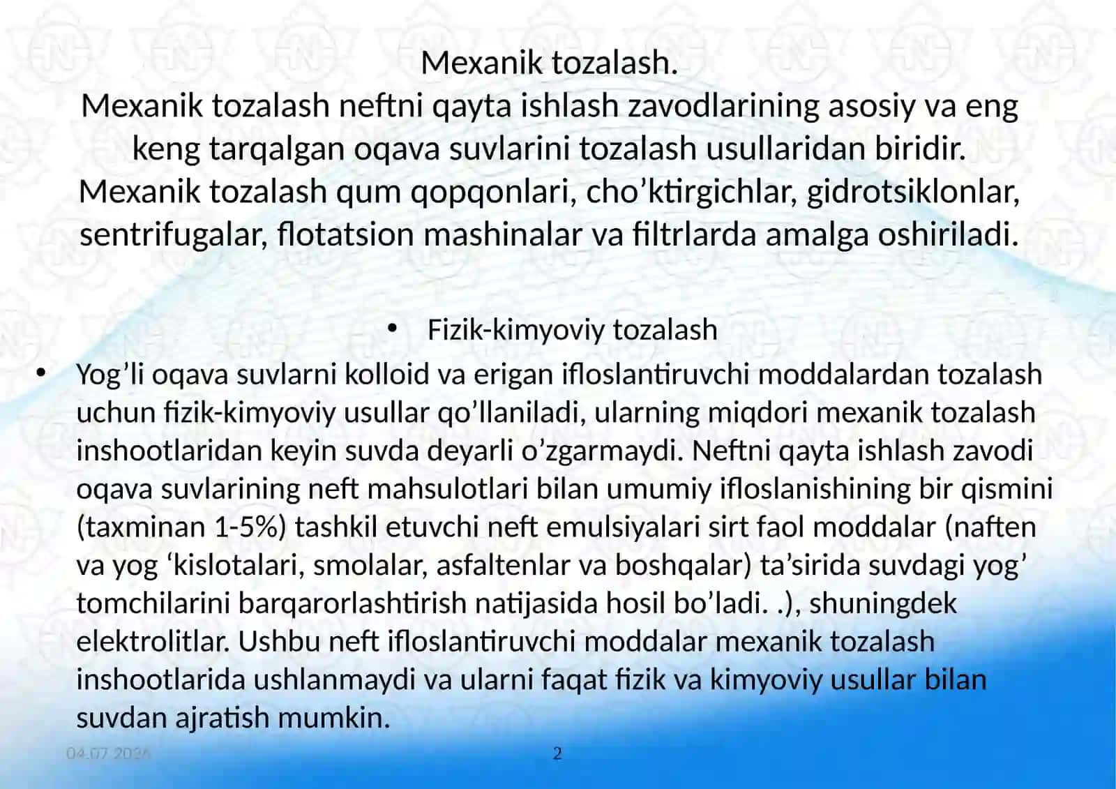 Biokimyoviy tozalash (BXO) 2