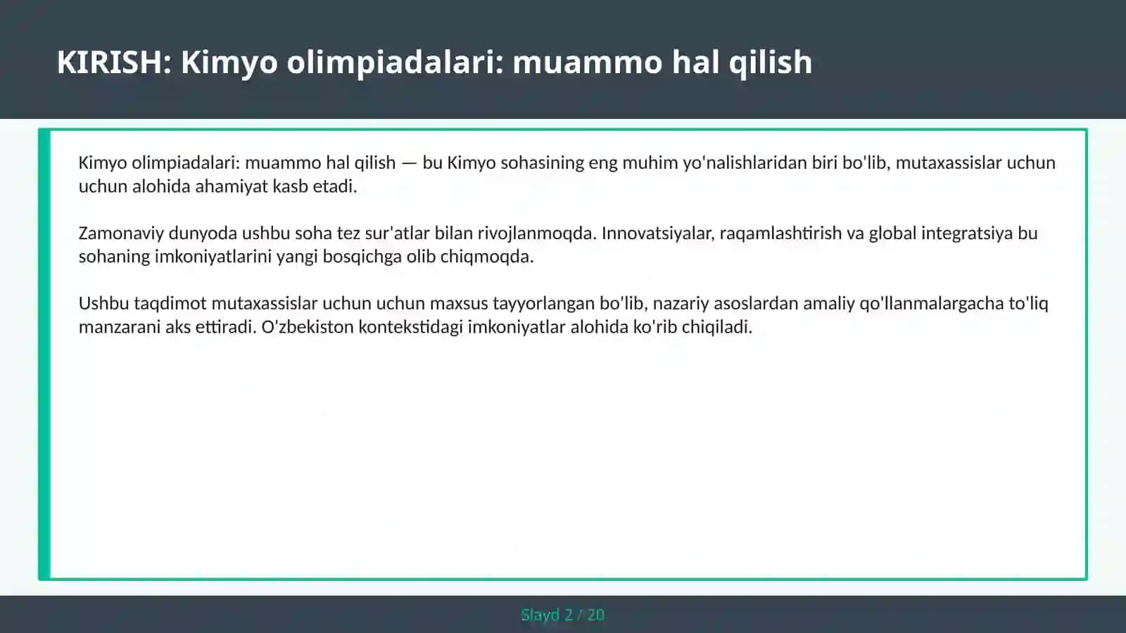 Kimyo olimpiadalari: muammo hal qilish 2