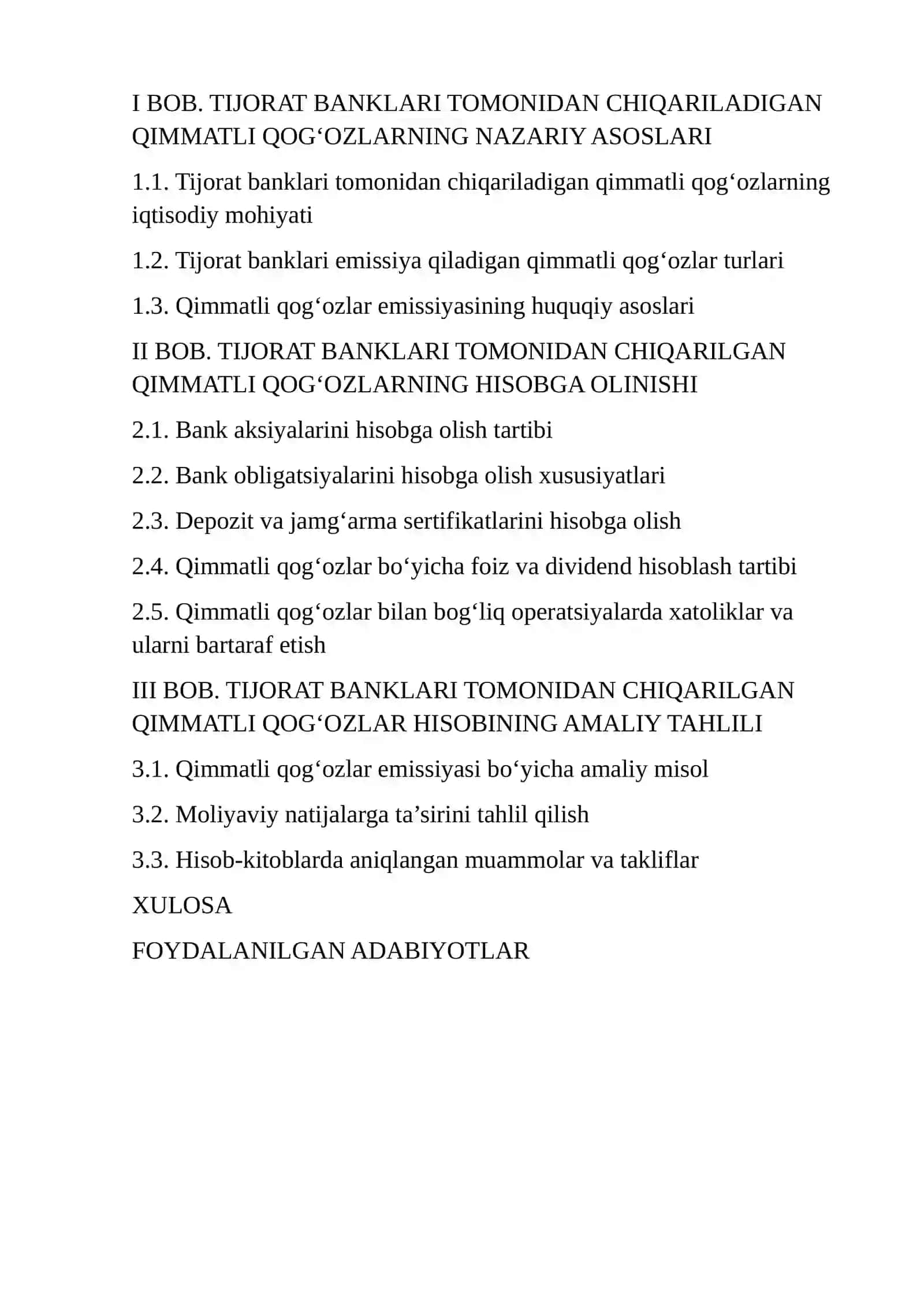 TIJORAT BANKLARI TOMONIDAN CHIQARILGAN QIMMATLI QOG'OZLAR VA ULARNING HISOBGA OLINISHI 2