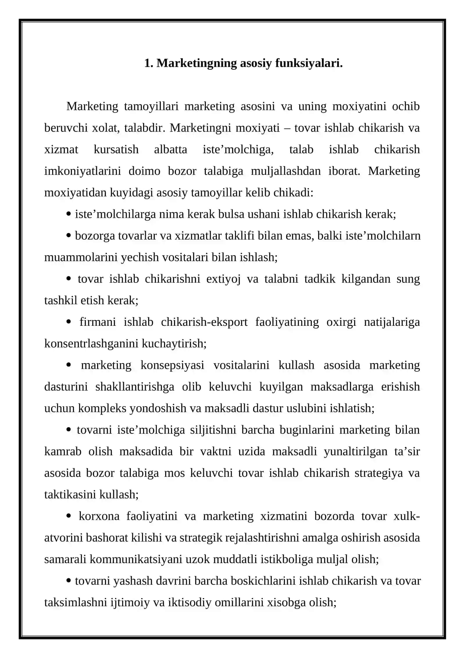 Marketing funksiyalari, tizimi va xizmatlari 2