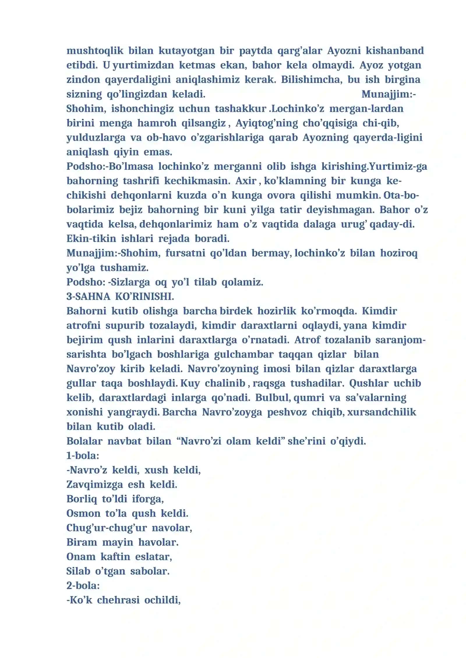 YASHNAB KELDI YURTIMGA NAVRO’Z MA’RIFAT 5-MART,2014 1-sahna ko’rinishi 2